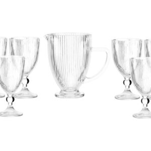 Conjunto de Jarra 1L e Copos 350ml de Vidro Haus Concept Canelado 7 Peças - Conjunto de Jarra e Copos