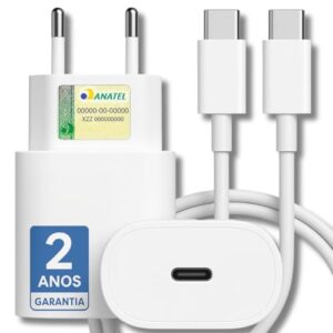 Carregador Turbo 25W Compatível iPhone 16, 16 PRO, 16 PRO MAX iPhone 15 PLUS 15 PRO 15 PRO MAX, GALAXY, Todos ANDROID Entrada TIPO-C + Cabo Reforçado USB-C - Fast Power