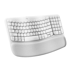 Teclado Ergonômico sem fio Logitech Wave Keys com Design Ondulado, Suporte para Descanso de Pulso Acolchoado, Bluetooth ou Receptor USB Logi Bolt, CompatÃvel com Windows/Mac e Layout US - Branco