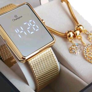 Relógio Feminino Champion Led Original Dourado Espelhado CH40080B - Relógio Feminino